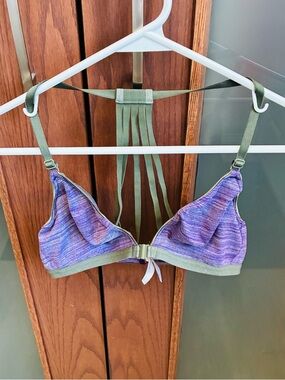 Purple Multicolor Seamless Bralette with Olive Green Trim
